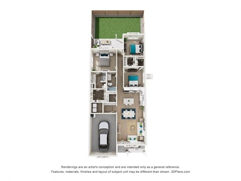 Floor plan for 3 beds, 2 baths, 1384 sqft